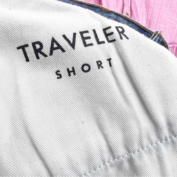 ✅ Lucky Brand Shorts Jean The Traveler Blue Medium Wash Button Fly Frayed 16/33 - Picture 5 of 8